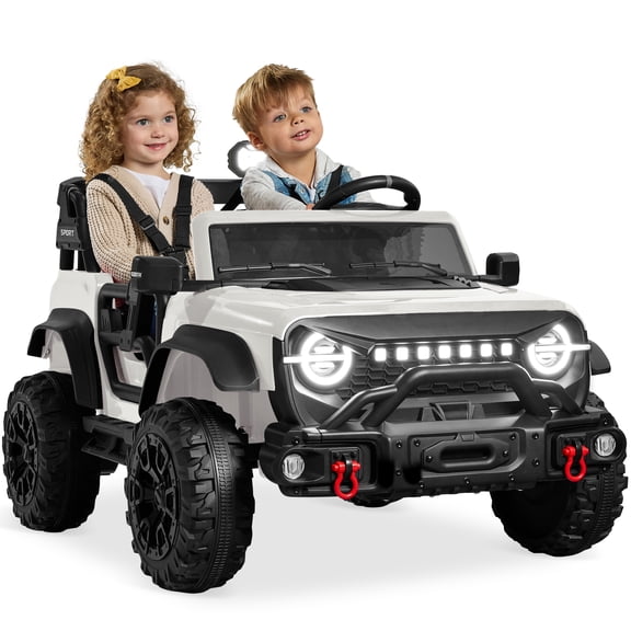 Best Choice Products Kids 24V 2-Seater Electric Ride-On Car Truck w/ Parent Control, Bluetooth, LED Lights - White