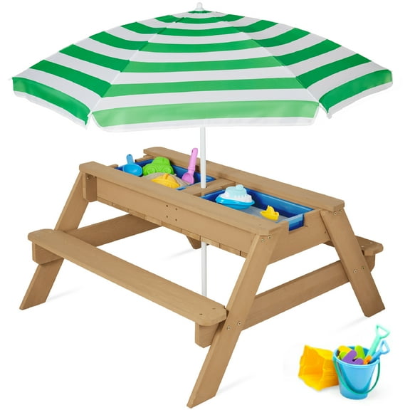 Best Choice Products Kids 3-in-1 Outdoor Convertible Activity Sand & Water Picnic Table w/ Umbrella - Green