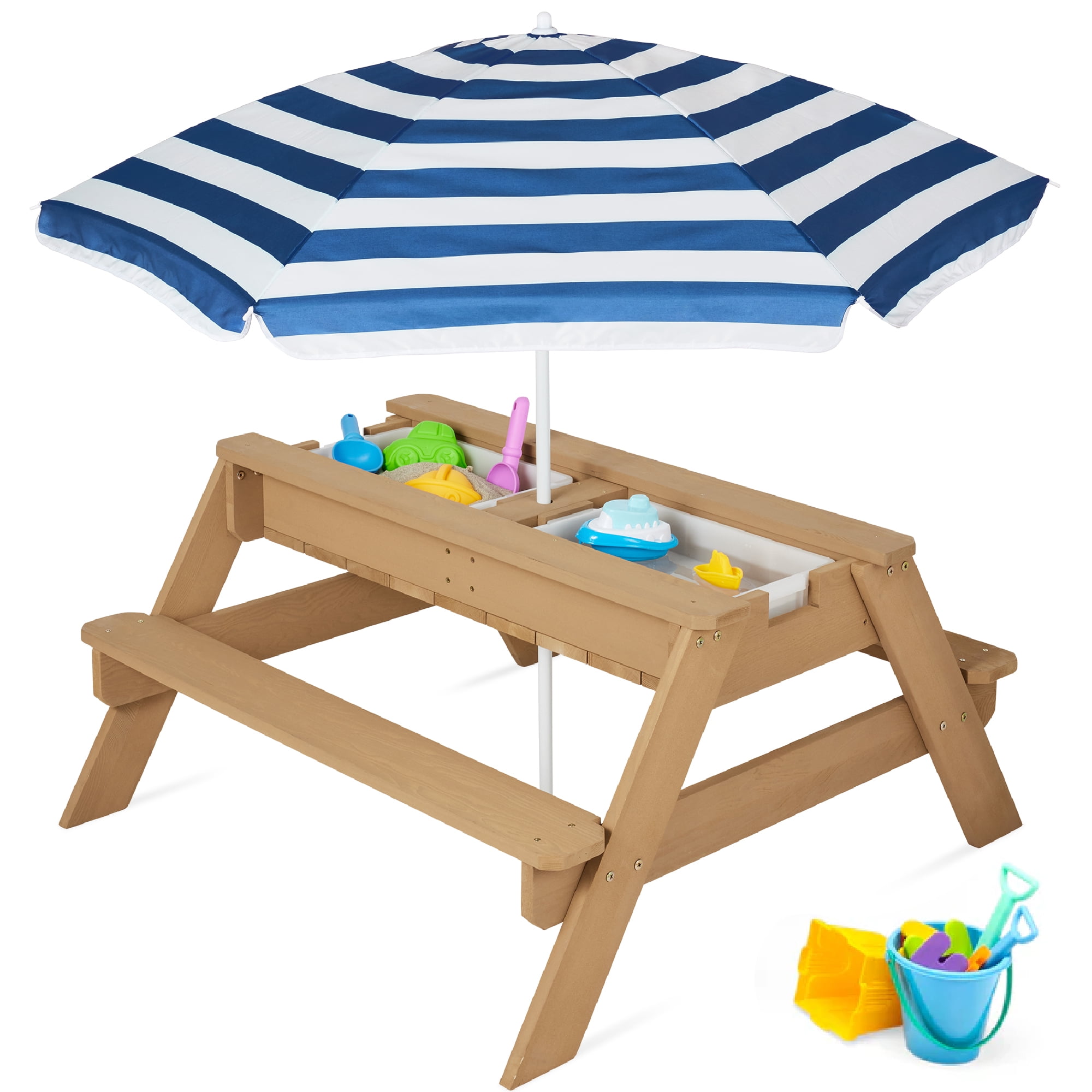 Best Choice Products Kids 3-in-1 Outdoor Sand and Water Activity Picnic Table with Umbrella - Blue