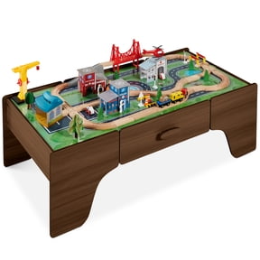 Best Choice Products Kids 70-Piece Train Table, Large Multipurpose Wooden Playset w/ Reversible Table Top - Walnut