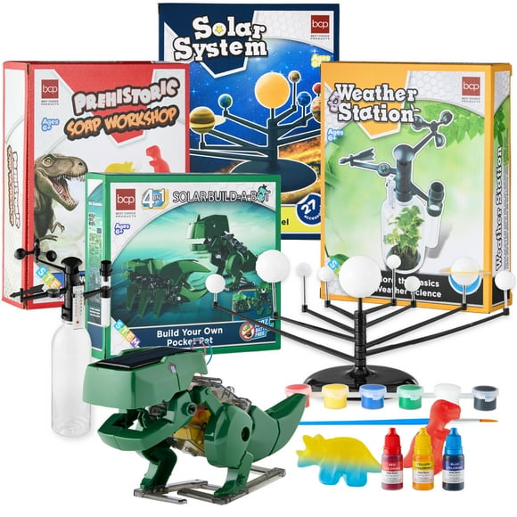 Best Choice Products Kids 4-in-1 Science Project Kit, STEM & STEAM Robot, Solar System, Soap, Weather Lab Experiments