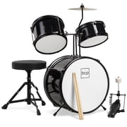 Best Choice Products Kids Beginner 3-Piece Drum, Musical Instrument Set w/ Sticks, Cushioned Stool, Drum Pedal - Black
