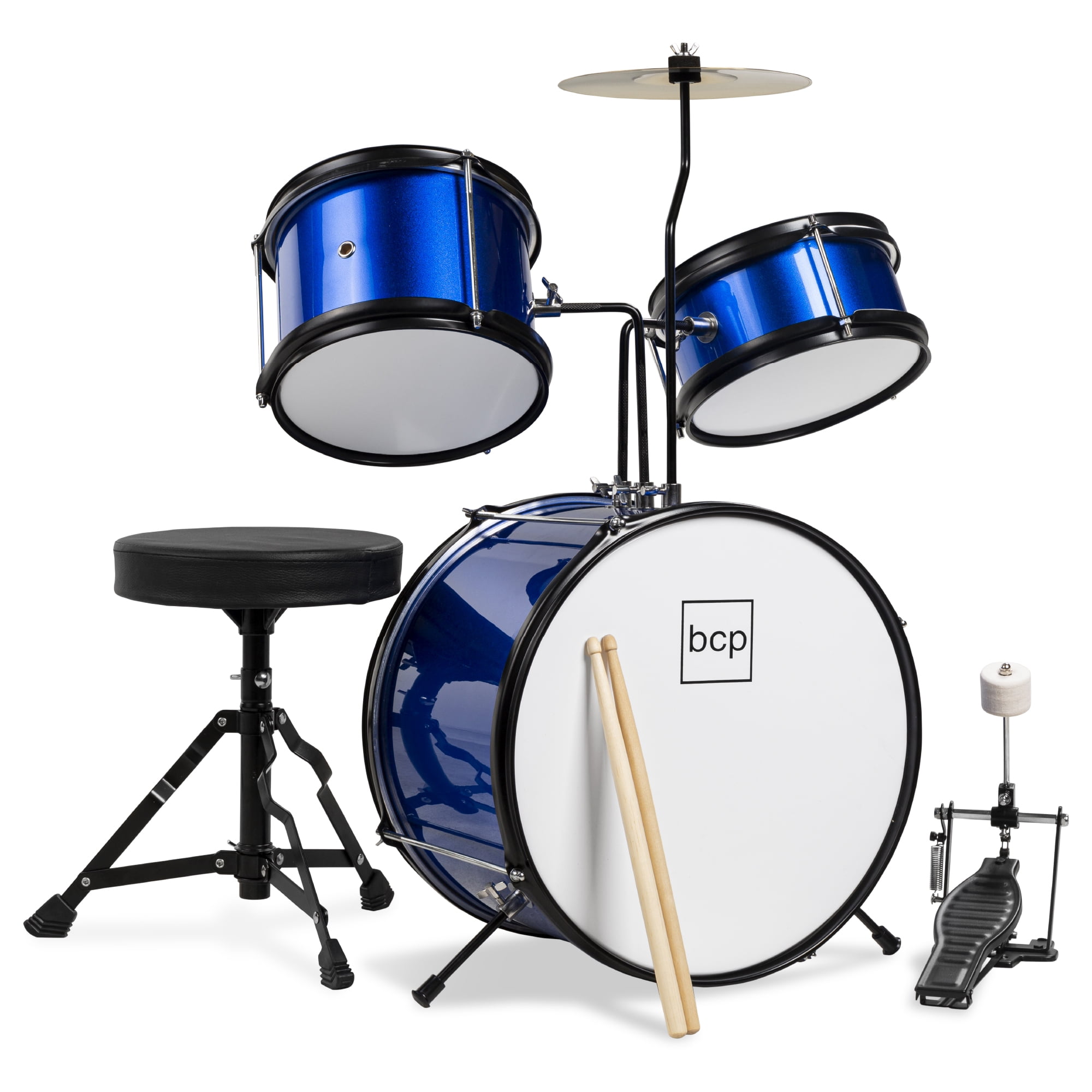 3 Piece Beginners Kids Drum Set Blue