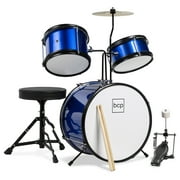 Best Choice Products Kids Beginner 3-Piece Drum, Musical Instrument Set w/ Sticks, Cushioned Stool, Drum Pedal - Blue