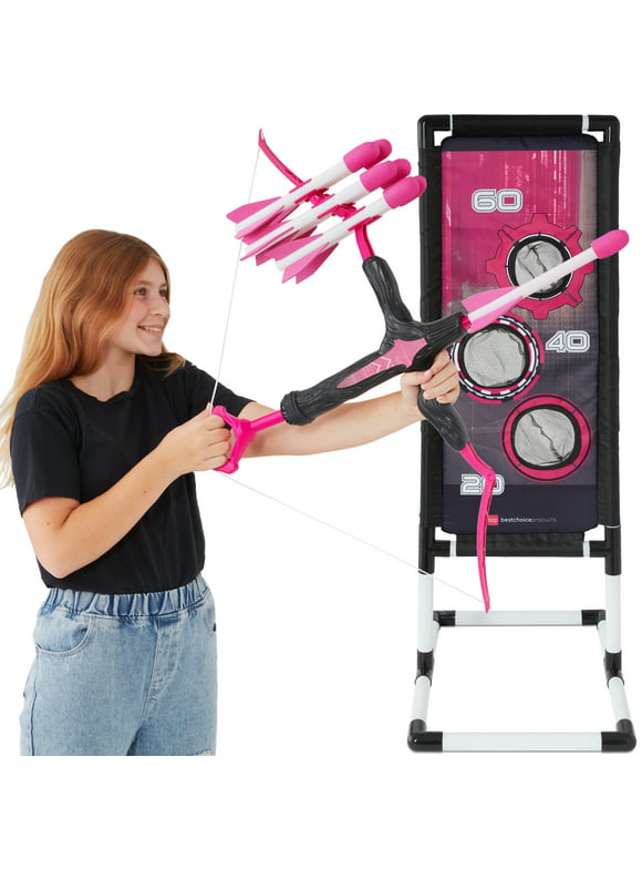 Best Choice Products Kids Bow & Arrow Set, Children's Play Archery Toy w/ Target Stand, 12 Arrows, Quiver- Pink