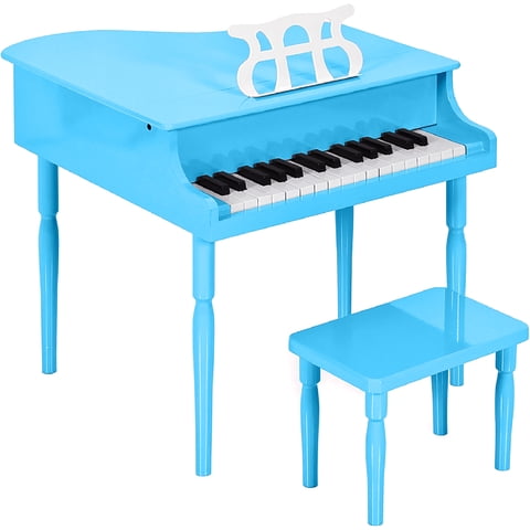 Best Choice Products Kids Classic 30-Key Mini Piano w/ Lid, Bench, Folding Music Rack, Song Book, Stickers - Light Blue