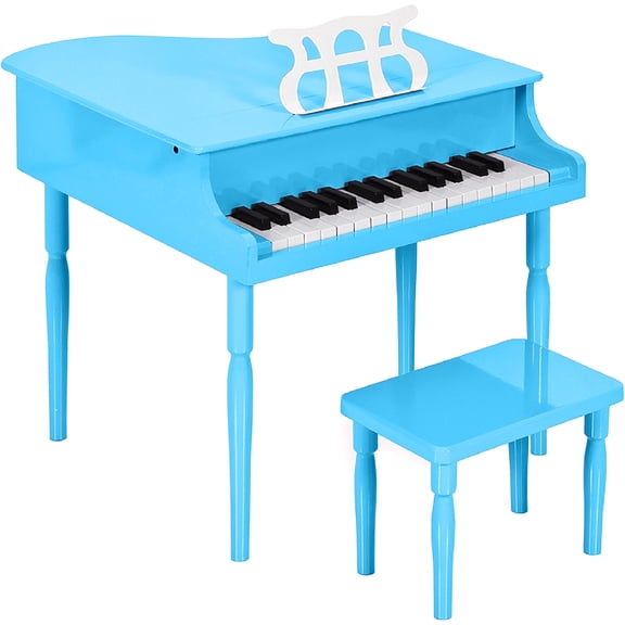 Best Choice Products Kids Classic 30-Key Mini Piano w/ Lid, Bench, Folding Music Rack, Song Book, Stickers - Light Blue