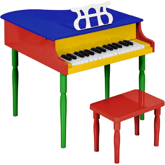Best Choice Products Kids Classic 30-Key Mini Piano w/ Lid, Bench, Folding Music Rack, Song Book, Stickers - Multi-Color