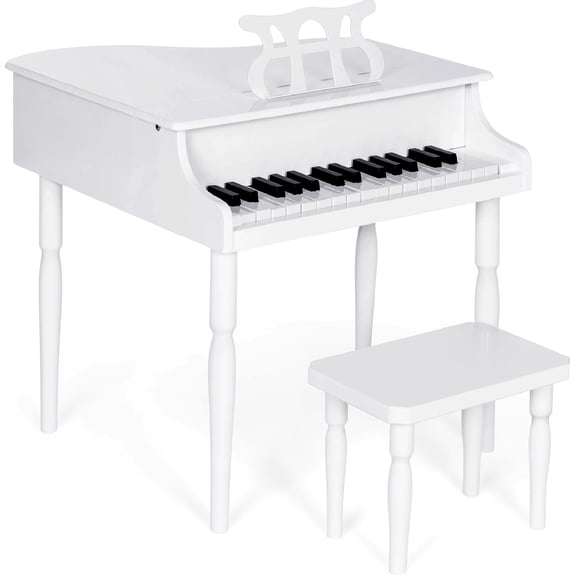 Best Choice Products Kids Classic 30-Key Mini Piano w/ Lid, Bench, Folding Music Rack, Song Book, Stickers - White