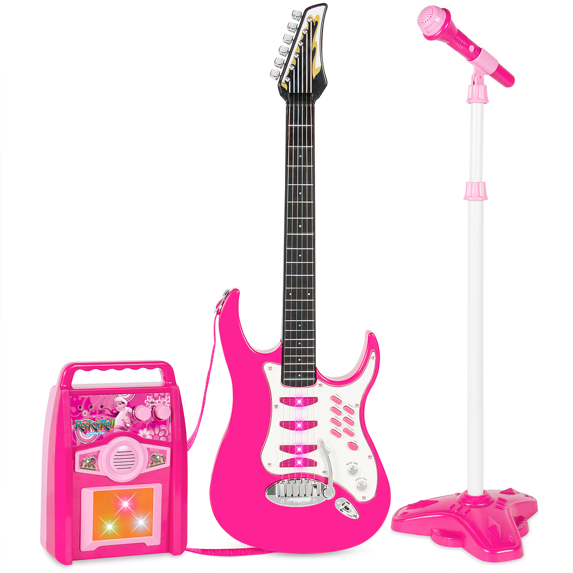 Best Choice Products Kids Electric Musical Guitar Toy Play Set w/ 6 Demo Songs, Whammy Bar, Microphone, Amp, AUX - Pink - image 1 of 7
