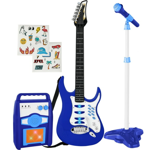 Best Choice Products Kids Electric Musical Guitar Toy Play Set w/ 6 Demo Songs, Whammy Bar, Microphone - Blue