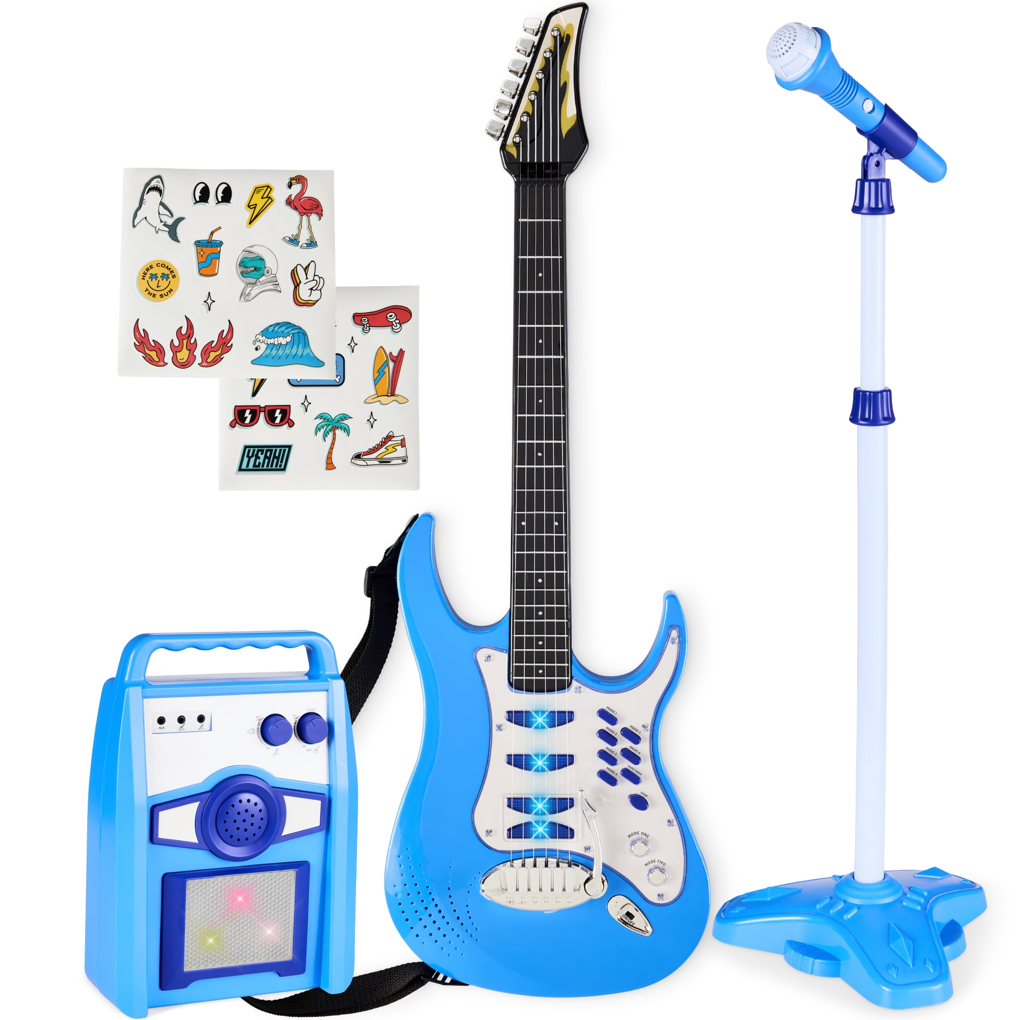 Best Choice Products Pretend Play Kids Electric Guitar, Toy Guitar with Interactive Microphone, Amp - Electric Blue