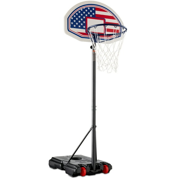Best Choice Products Kids Height-Adjustable Basketball Hoop, Portable Backboard System w/ 2 Wheels - American Flag