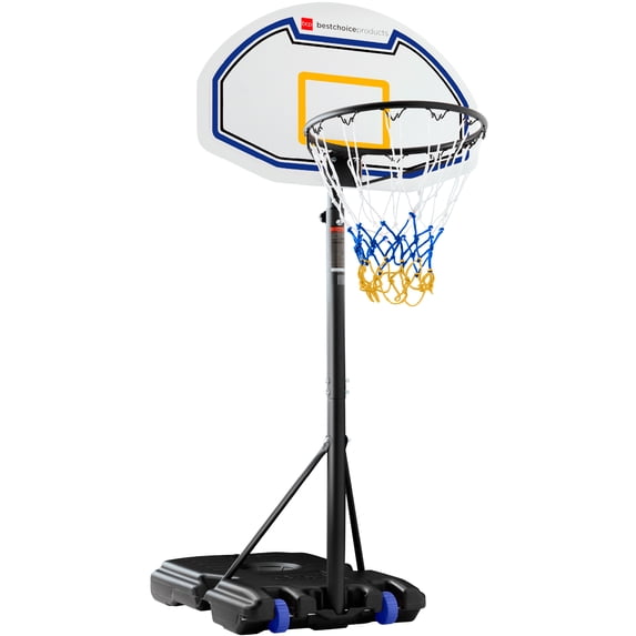 Best Choice Products Kids Height-Adjustable Basketball Hoop, Portable Backboard System w/ 2 Wheels - Blue/Yellow