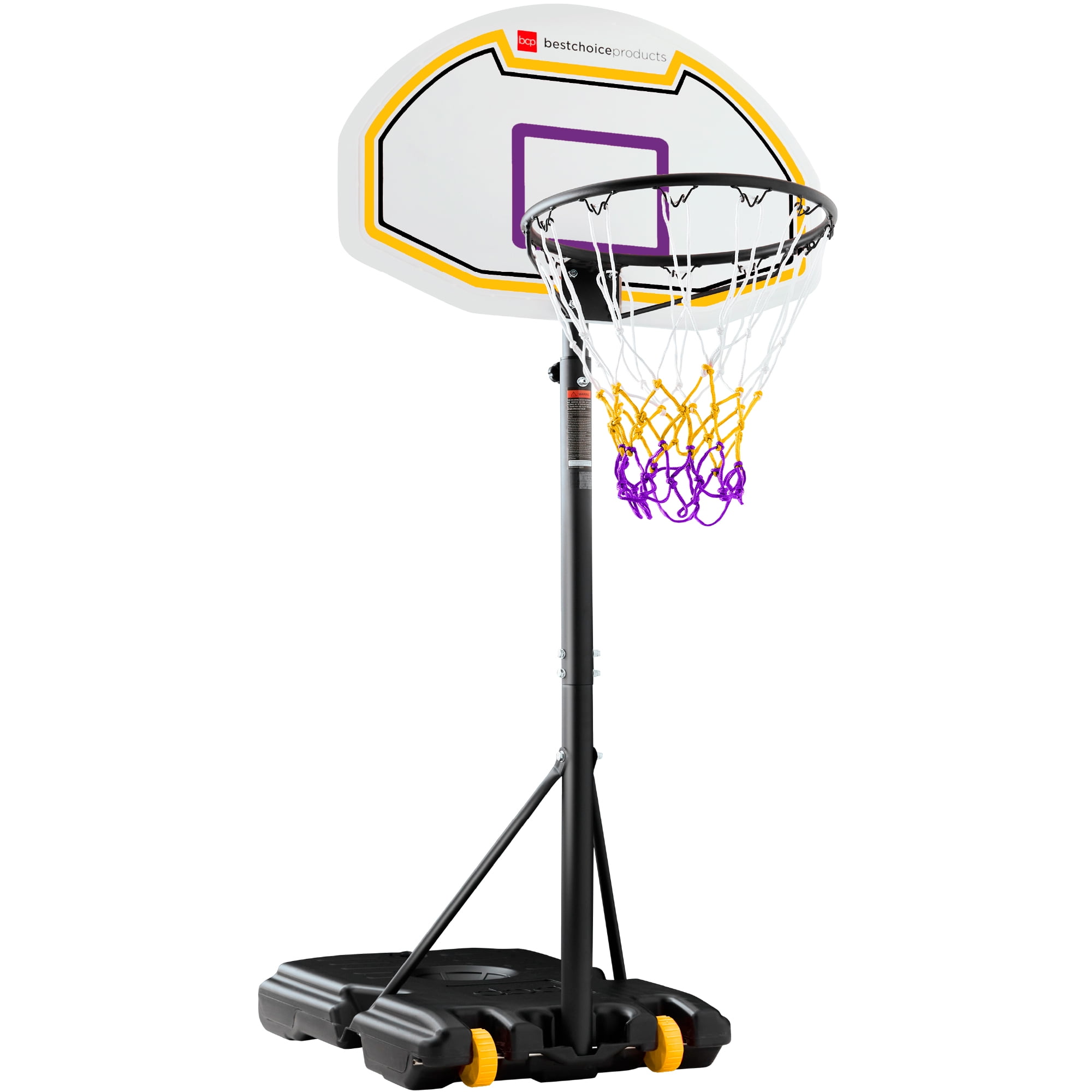 Best Choice Products Kids Height-Adjustable Basketball Hoop, Portable Backboard System w/ 2 Wheels - Purple/Yellow