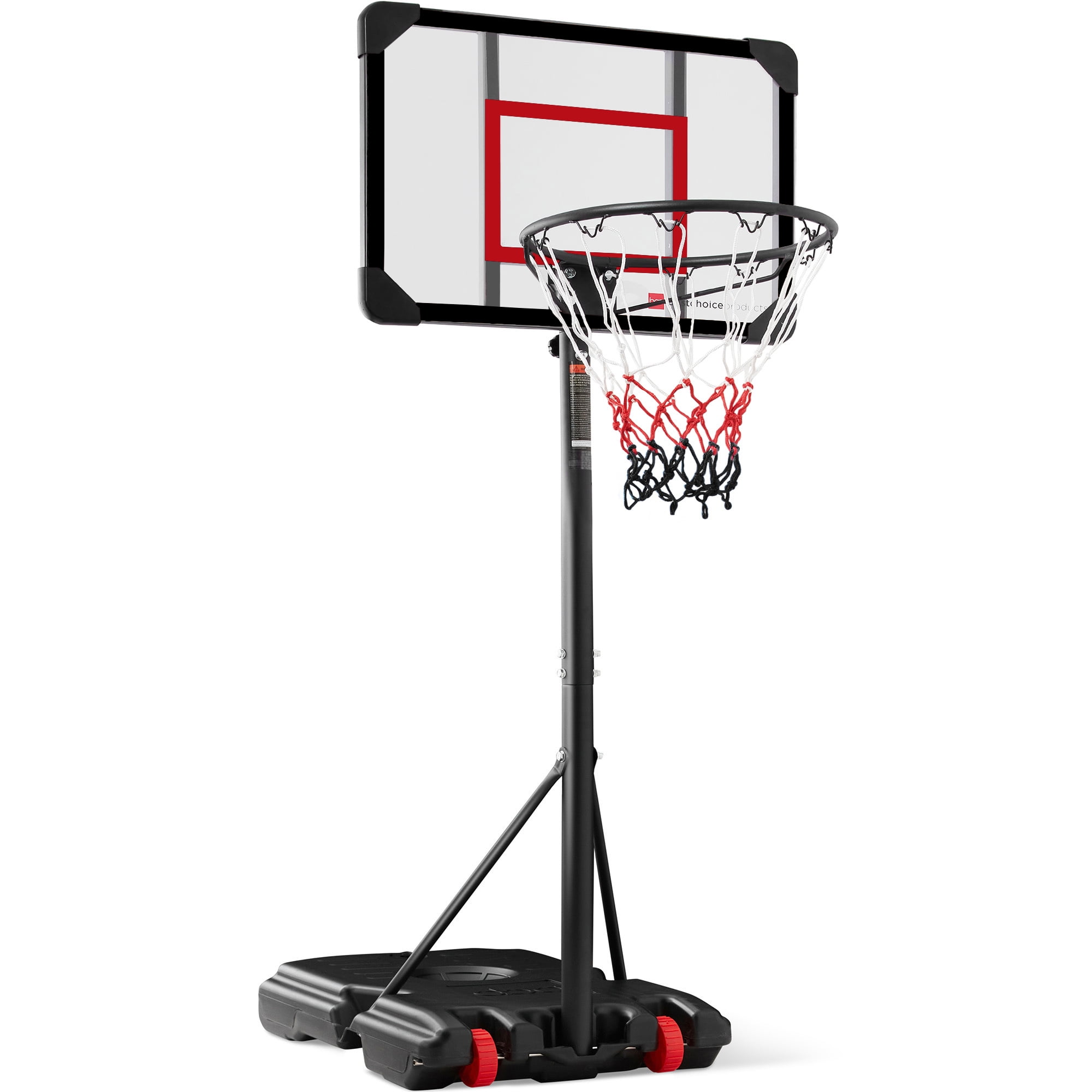 Best Choice Products Kids Height-Adjustable Basketball Hoop, Portable Game w/ 2 Wheels, Square Backboard - Red/Black