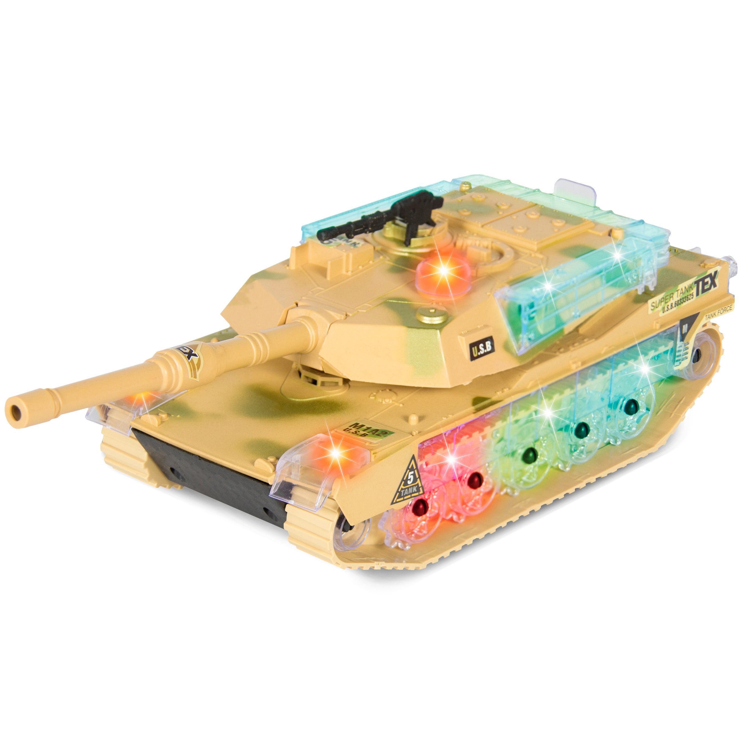 Best Choice Products Kids Military Army Tank Toy w/ Flashing Lights and Sound, Bump and Go Action - Beige - image 1 of 5
