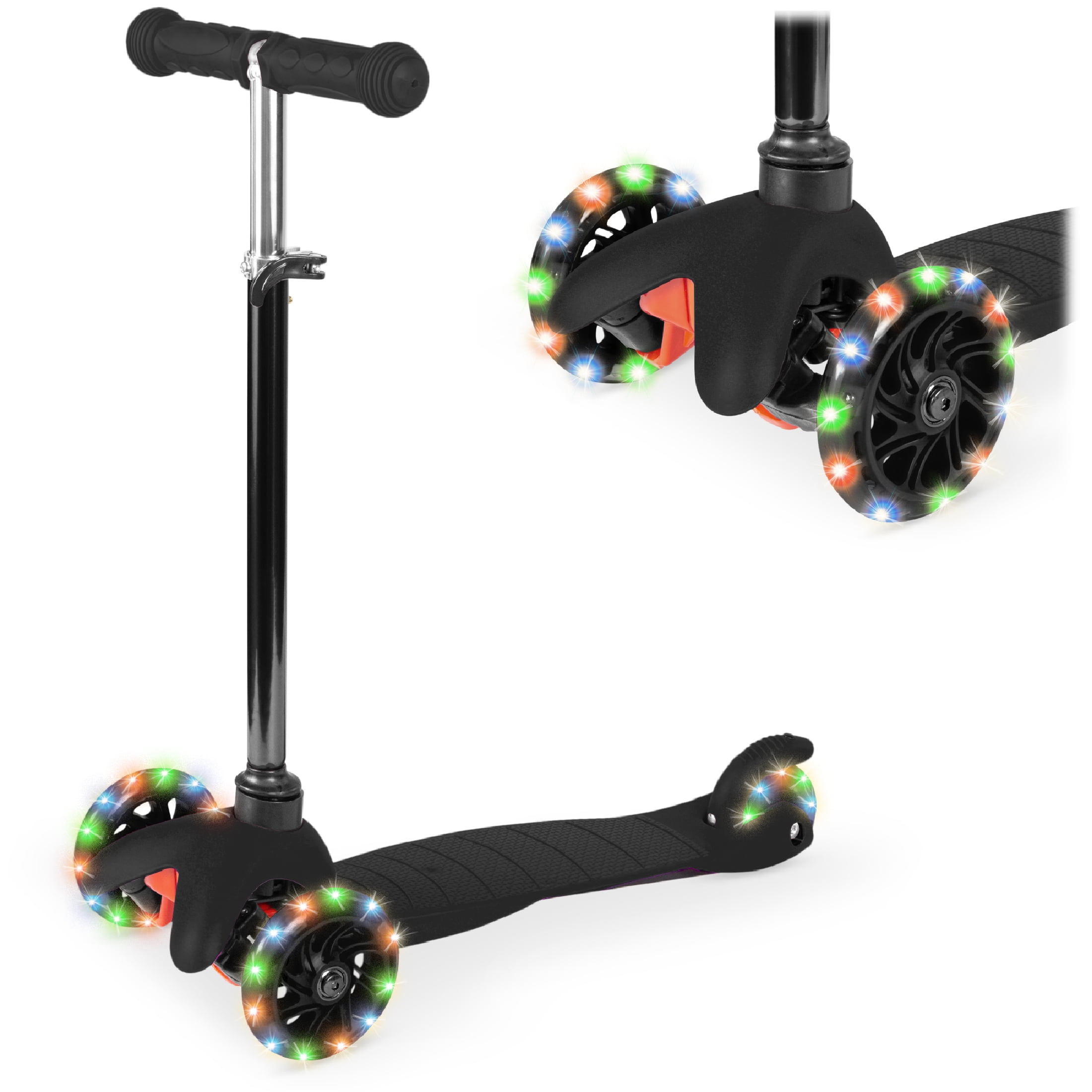 Black Adjustable Kids Kick Scooter with Light-Up Wheels