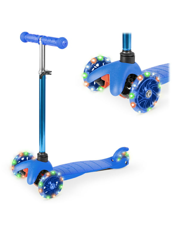 Best Choice Products Kids Mini Kick Scooter Toy w/ Light-Up Wheels and Height Adjustable T-Bar -Blue
