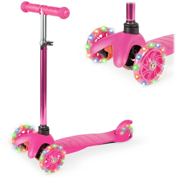 Best Choice Products Kids Mini Kick Scooter Toy w/ Light-Up Wheels and Height Adjustable T-Bar - Light Pink