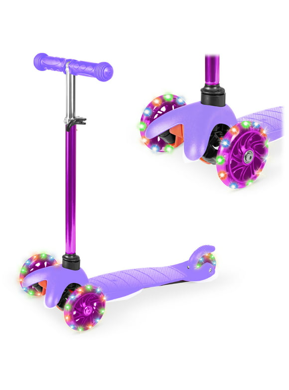 Best Choice Products Kids Mini Kick Scooter Toy w/ Light-Up Wheels and Height Adjustable T-Bar - Purple