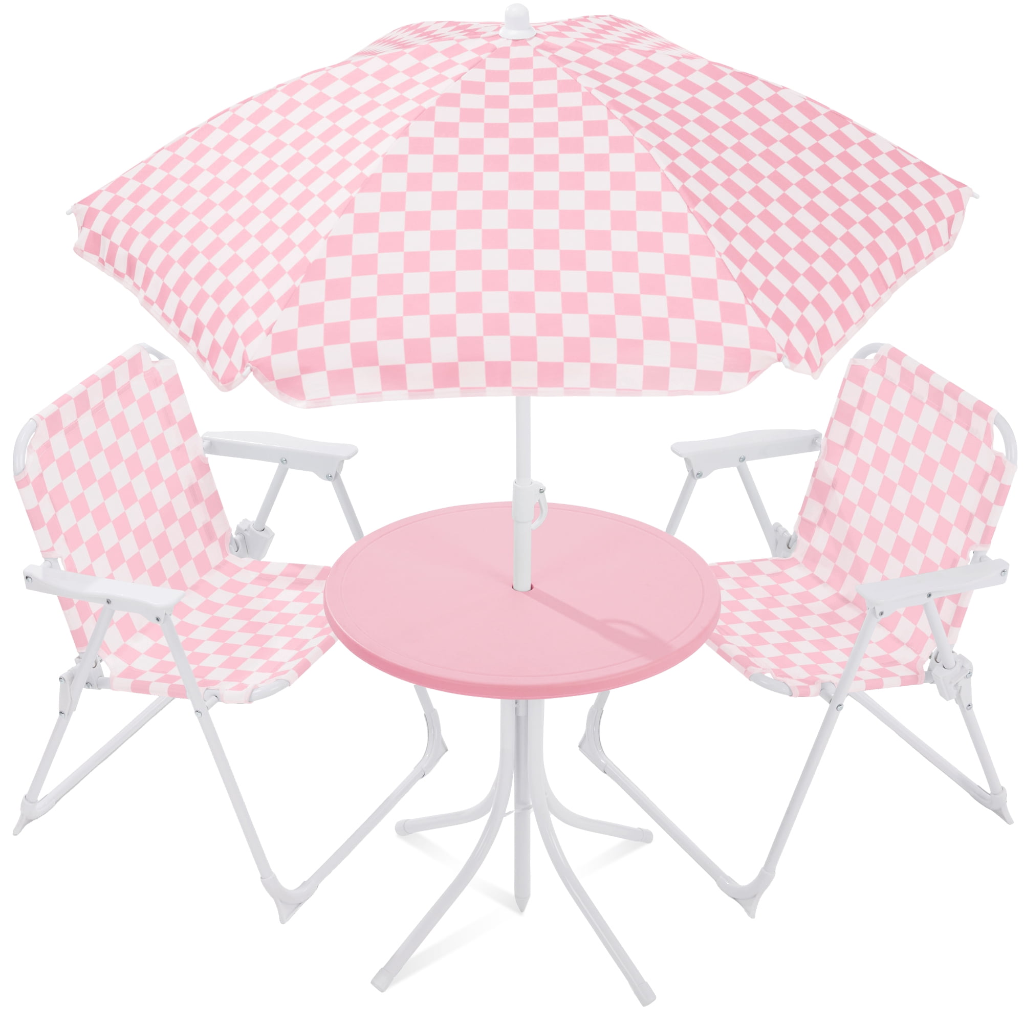 Best Choice Products Kids Outdoor Table and Chair Set with Umbrella, 3-Piece Foldable Toddler Picnic Set Ages 2-5 - Pink