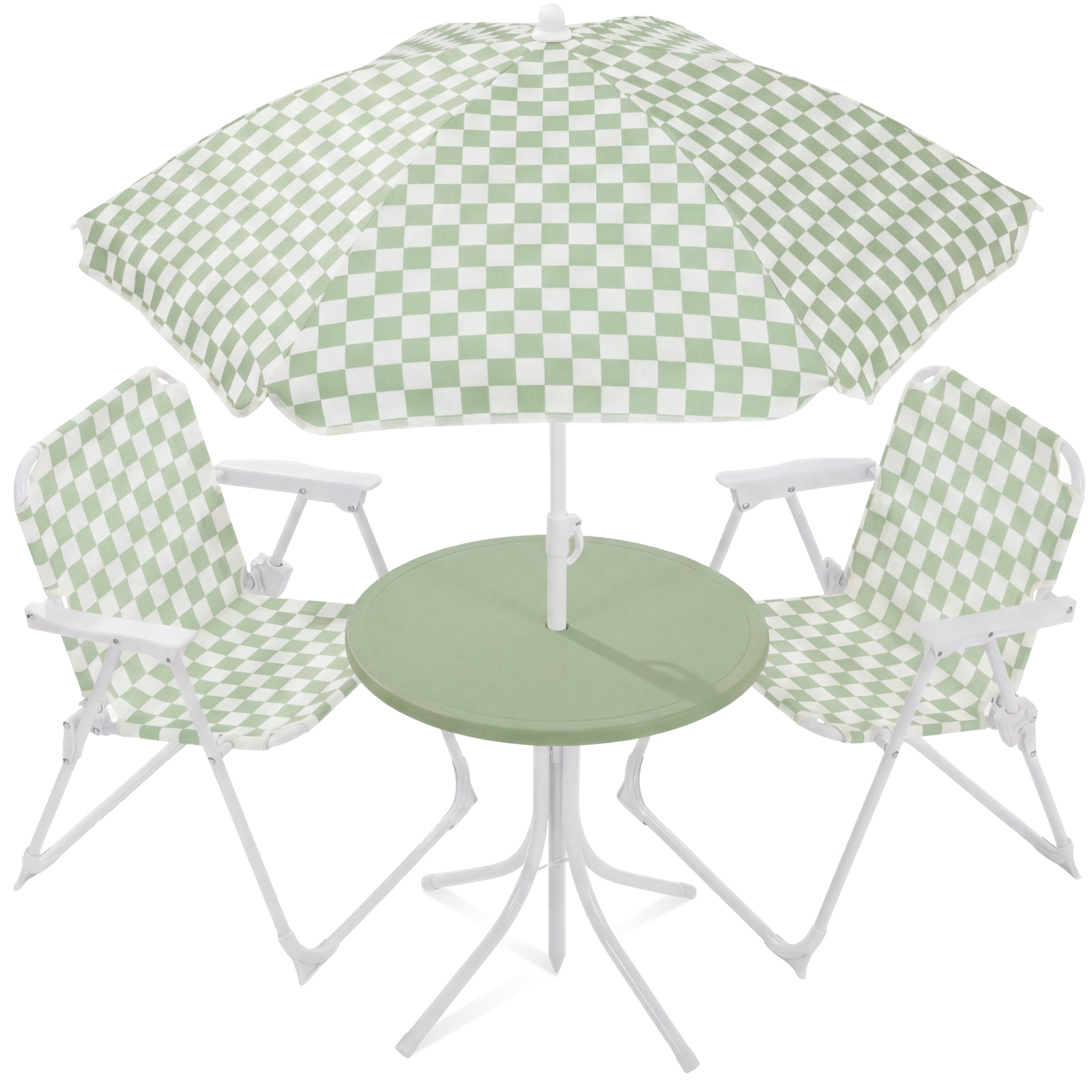 Best Choice Products Kids Outdoor Table and Chair Set with Umbrella, 3-Piece Foldable Toddler Picnic Set Ages 2-5 - Sage