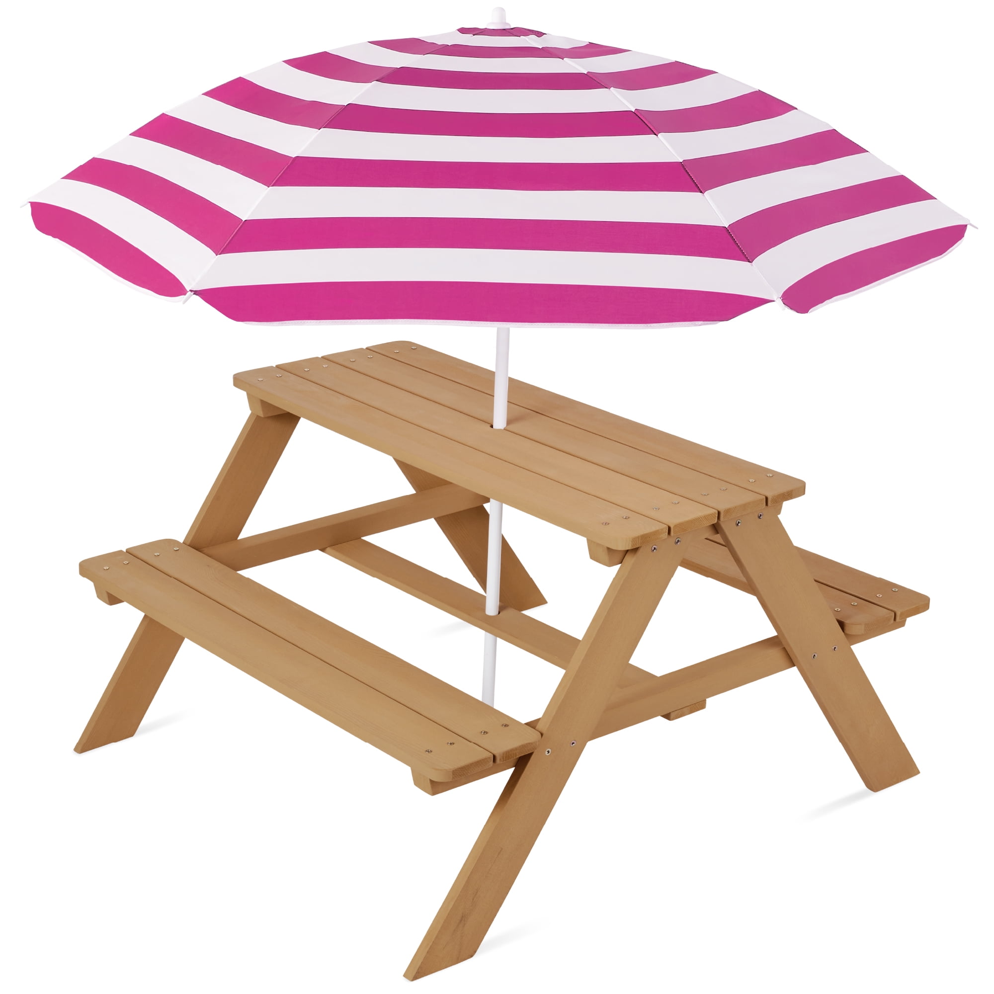 Best Choice Products Kids Wooden Picnic Table Outdoor Activity Table w Adjustable Umbrella Seats Navy Blue