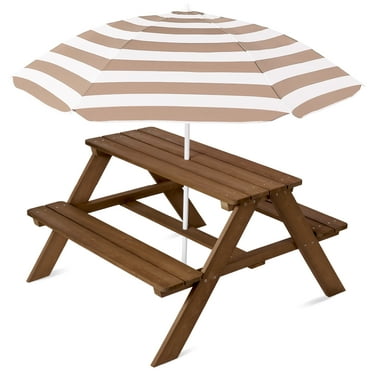 Kids Wooden Picnic Table, Outdoor Activity & Dining Table w/Adjustable ...