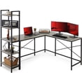 thumbnail image 1 of Best Choice Products L-Shaped Computer Corner Desk, Study Workstation w/ 5-Tier Open Storage Bookshelf - Gray/Black, 1 of 7