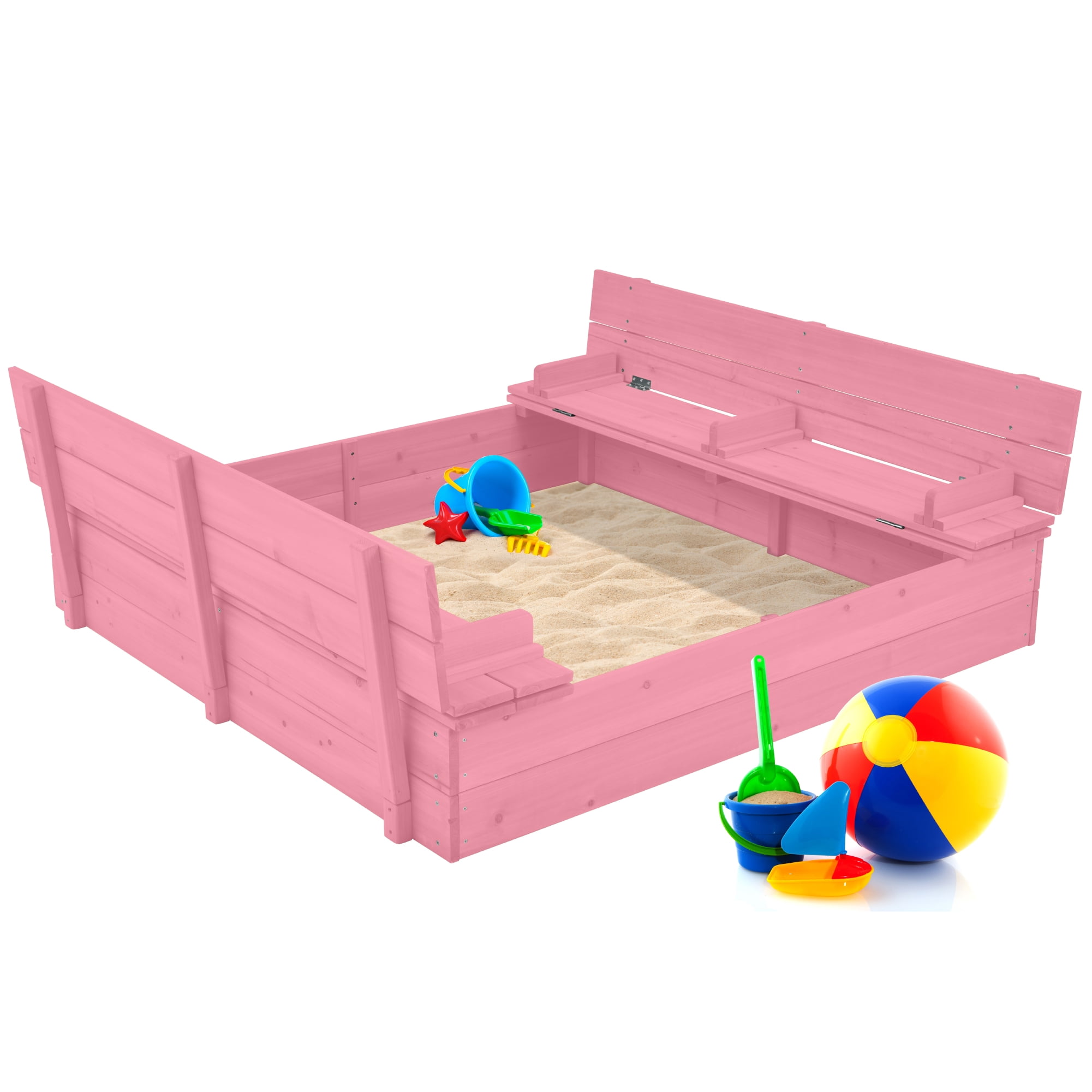 Best Choice Products 47x47-Inch Kids Wooden Outdoor Sandbox w/ 2