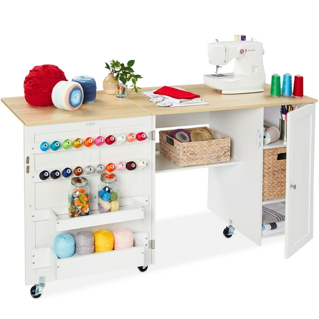 Best Choice Products Large Portable Collapsible White Sewing Table w/ Adjustable Craft