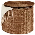 thumbnail image 1 of Best Choice Products Large Round Storage Ottoman W/ Lid, Handwoven Water Hyacinth Footstool - Chestnut, 1 of 9