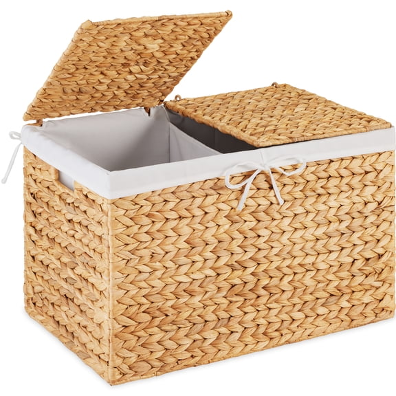 Best Choice Products Large Storage Basket w/ Separate Lid, Washable Sectioned Liner Bag - Natural