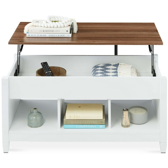 Best Choice Products Lift Top Coffee Table, Multifunctional Accent Furniture w/ Hidden Storage - White/Brown