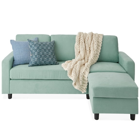 Best Choice Products Linen Sectional Sofa Couch w/ Chaise Lounge, Reversible Ottoman Bench - Aqua