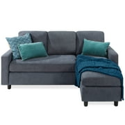 Best Choice Products Linen Sectional Sofa Couch w/ Chaise Lounge, Reversible Ottoman Bench - Blue/Gray