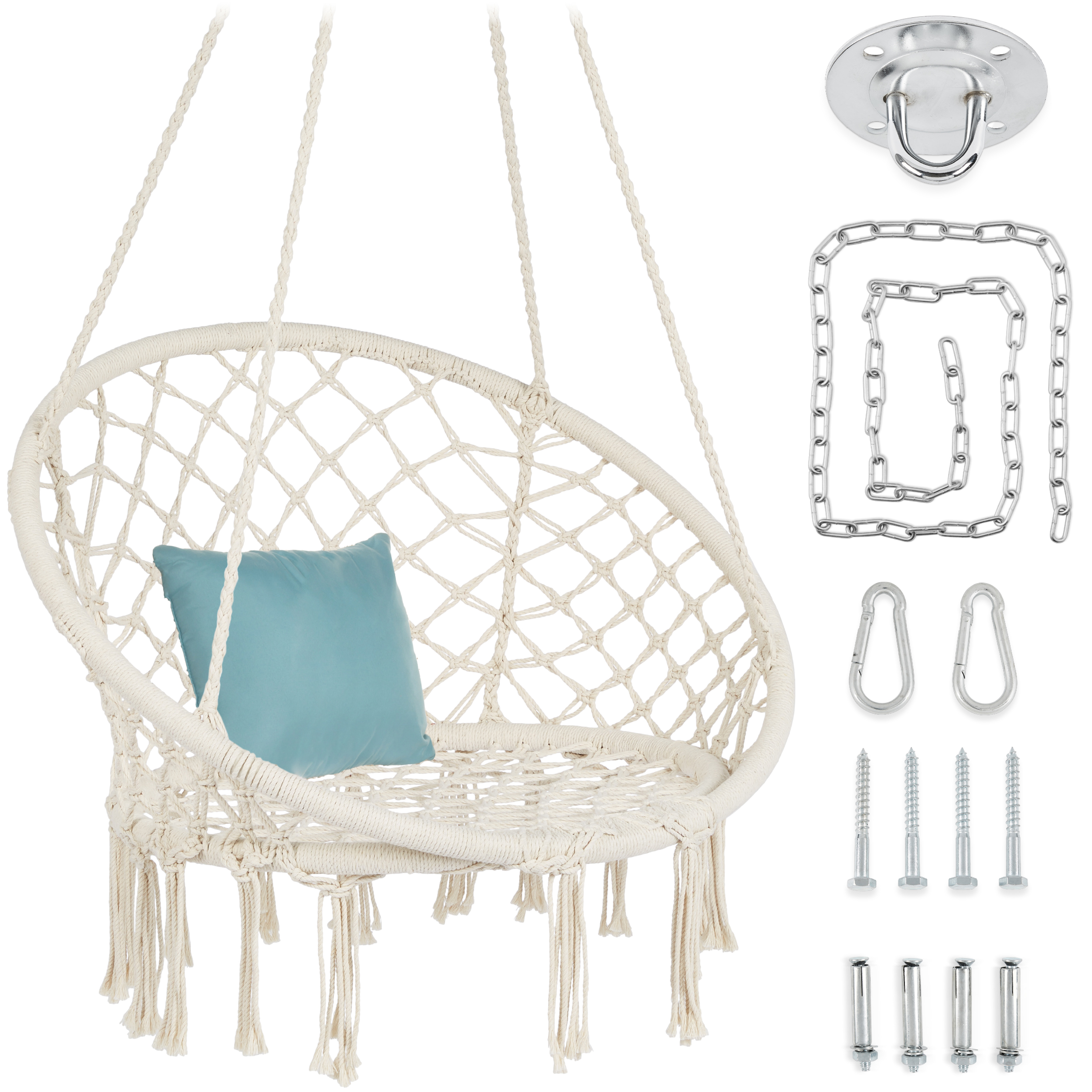 Best Choice Products Macrame Hanging Chair, Handwoven Cotton Hammock Swing w/ Mounting Hardware - Beige - image 1 of 8