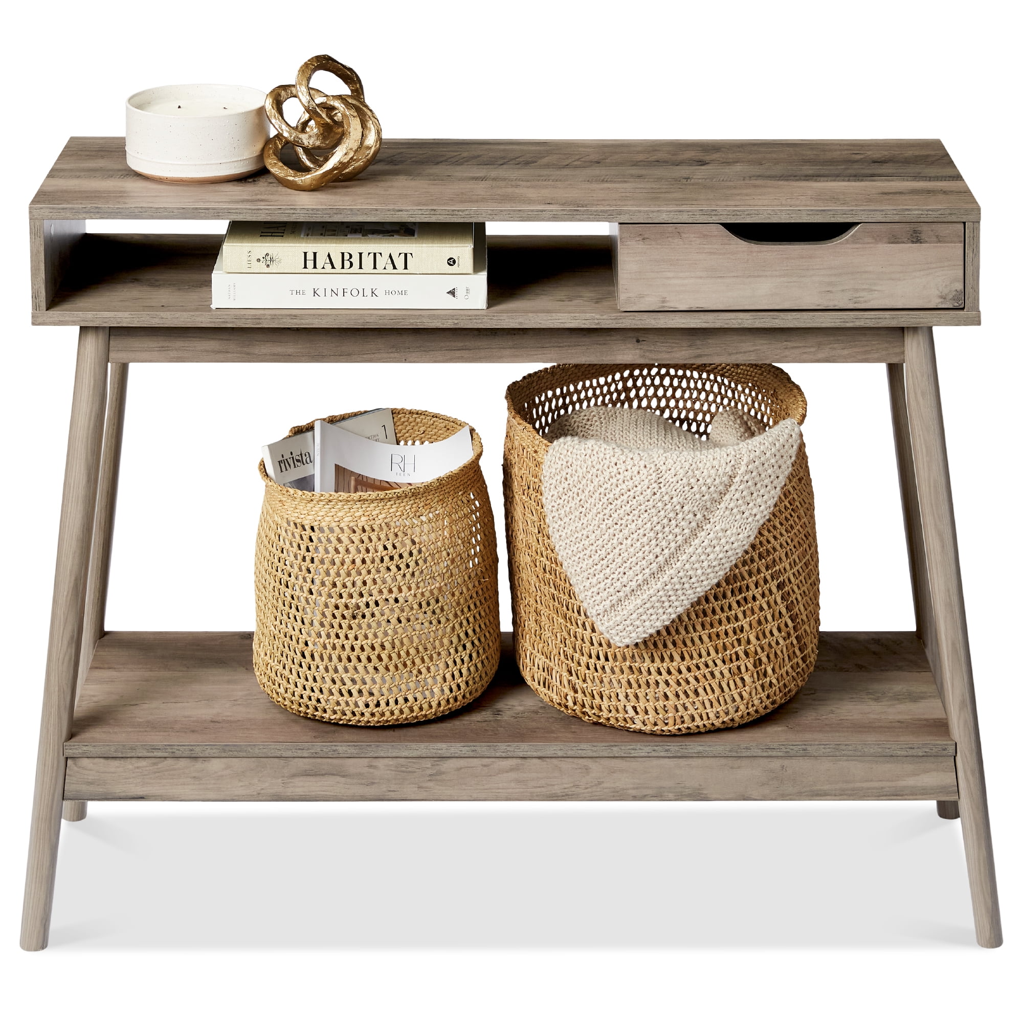 Mid-Century Modern Hallway Console Table W/ Cubby, Drawer