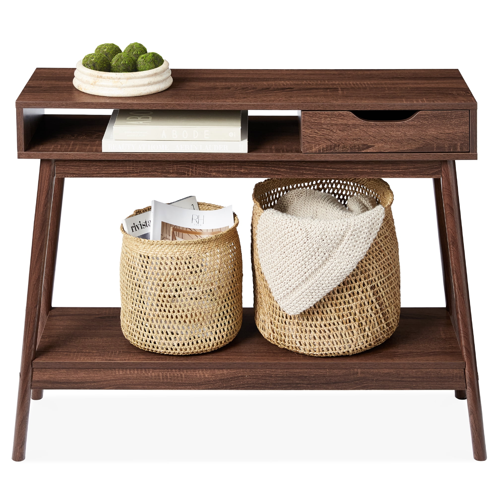 Mid-Century Modern Wood and Metal Console Table with Storage