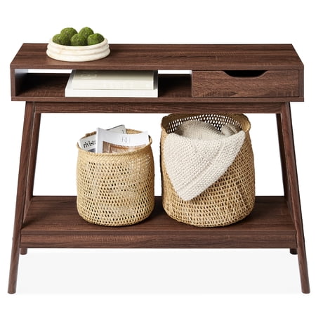 Best Choice Products Mid-Century Modern Hallway Console Table, Space-Saving Sofa Table w/ Cubby, Drawer - Walnut