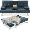 thumbnail image 1 of Best Choice Products Modern Faux Leather Convertible Futon Sofa w/ Removable Armrests, 2 Cupholders - Blue, 1 of 8