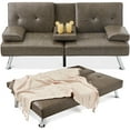 thumbnail image 1 of Best Choice Products Modern Faux Leather Convertible Futon Sofa w/ Removable Armrests, 2 Cupholders - Gray, 1 of 7