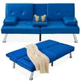 thumbnail image 1 of Best Choice Products Modern Faux Leather Convertible Futon Sofa w/ Removable Armrests, 2 Cupholders - Royal Blue, 1 of 8