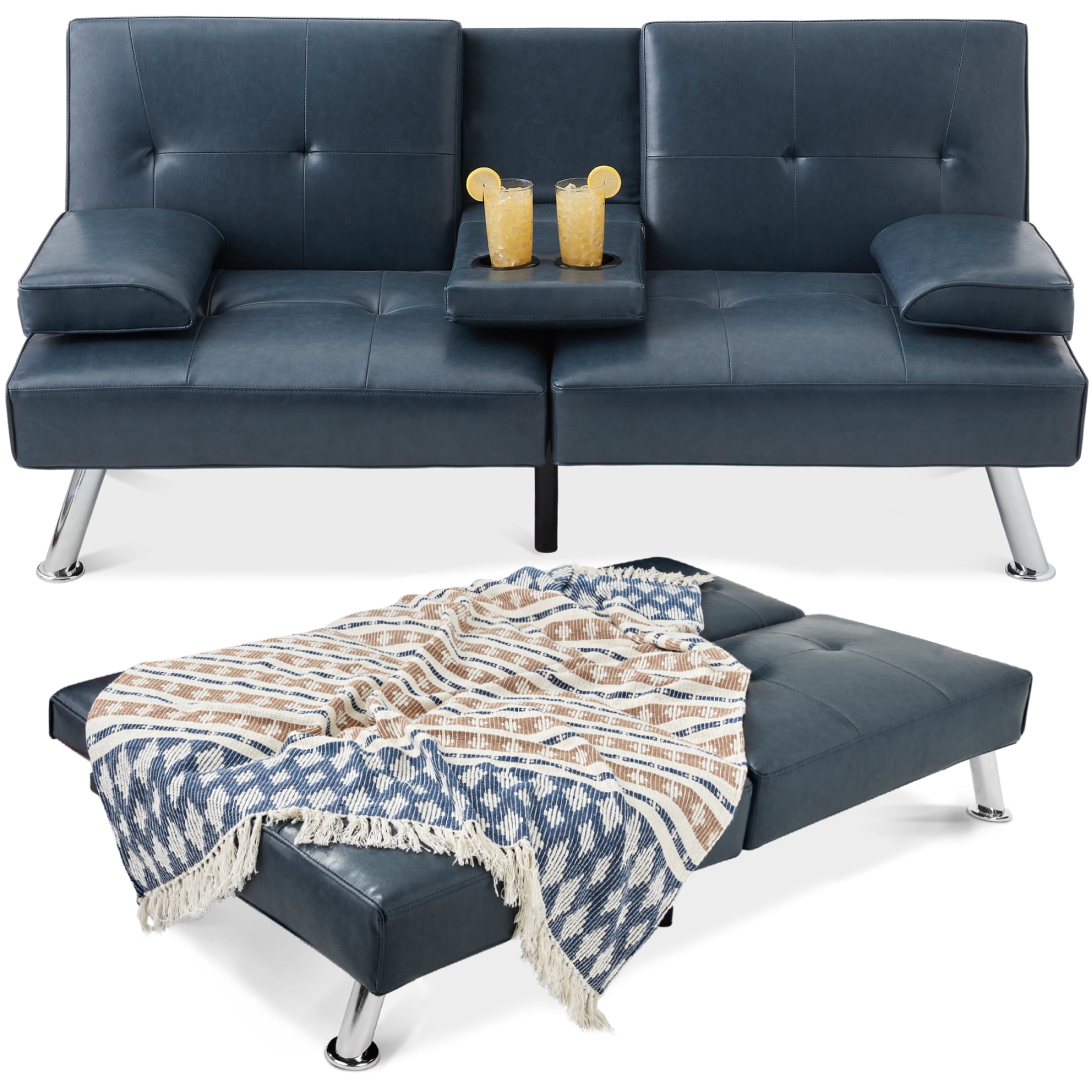 Best Choice Products Modern Faux Leather Convertible Futon Sofa w