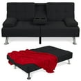 thumbnail image 1 of Best Choice Products Modern Linen Convertible Futon Sofa Bed w/ Removable Armrests, Metal Legs, Cupholders - Black, 1 of 8