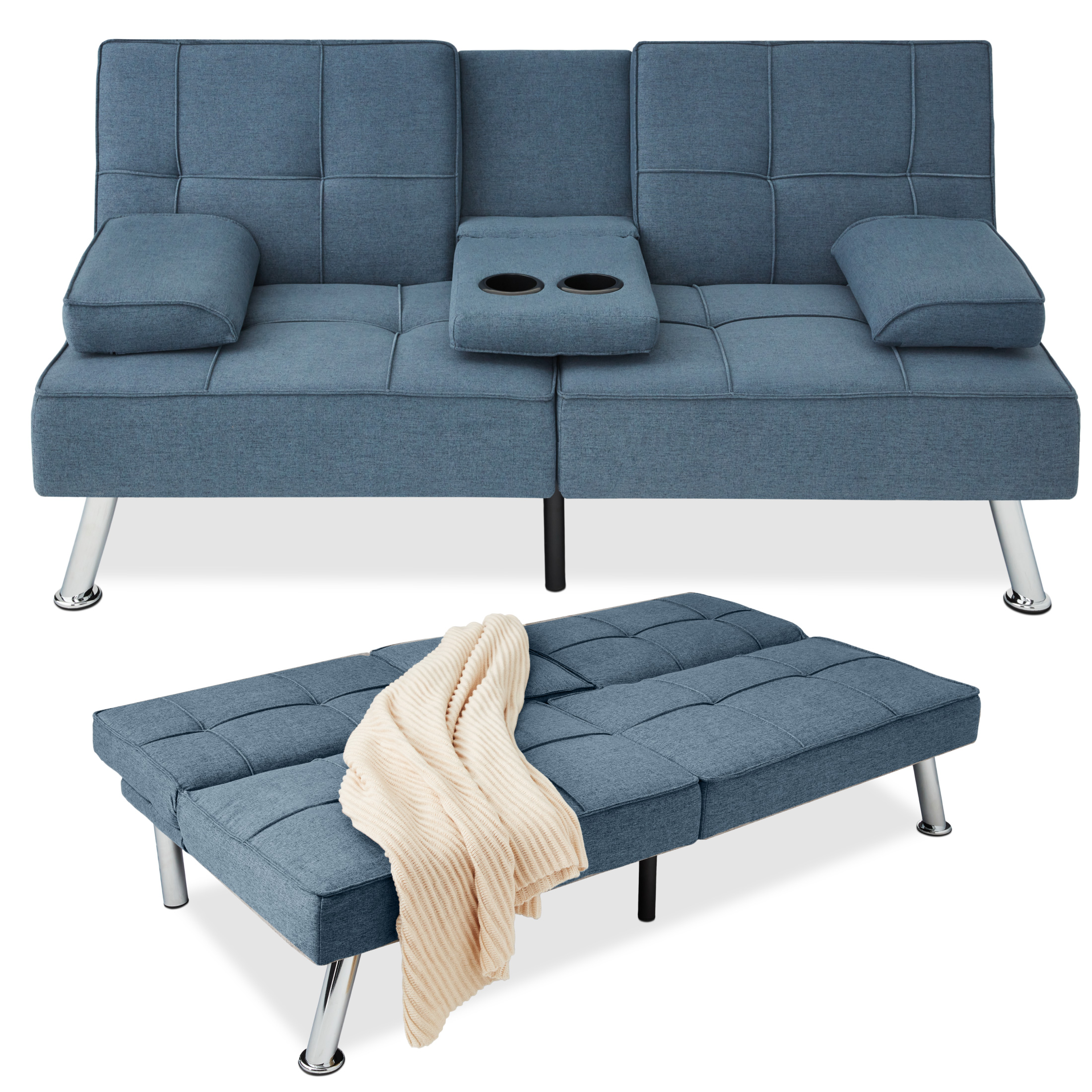 Novogratz Palm Springs Split Futon, Blue Linen