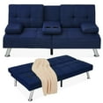 thumbnail image 1 of Best Choice Products Modern Linen Convertible Futon Sofa Bed w/ Removable Armrests, Metal Legs, Cupholders - Dark Blue, 1 of 9