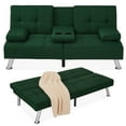 thumbnail image 1 of Best Choice Products Modern Linen Convertible Futon Sofa Bed w/ Removable Armrests, Metal Legs, Cupholders - Dark Green, 1 of 8
