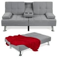 thumbnail image 1 of Best Choice Products Modern Linen Convertible Futon Sofa Bed w/ Removable Armrests, Metal Legs, Cupholders - Gray, 1 of 8